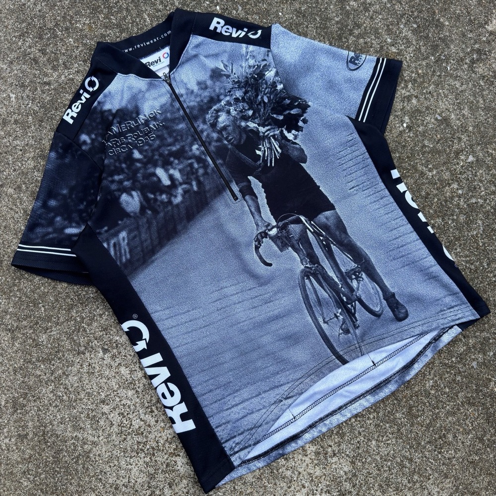 Vintage 80s Revi Hamerlinck Paris Roubaix Cycling Jersey USA Black L (f8)